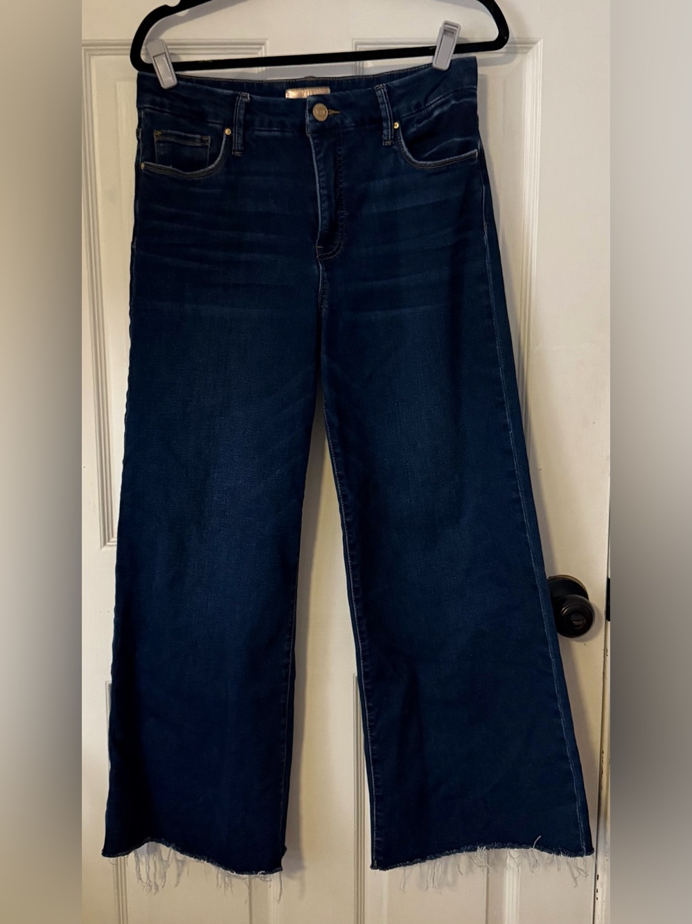 KUT From the Kloth Fab Ab Wide Leg Jeans Size 8 Dark Wash Raw Hem Cropped